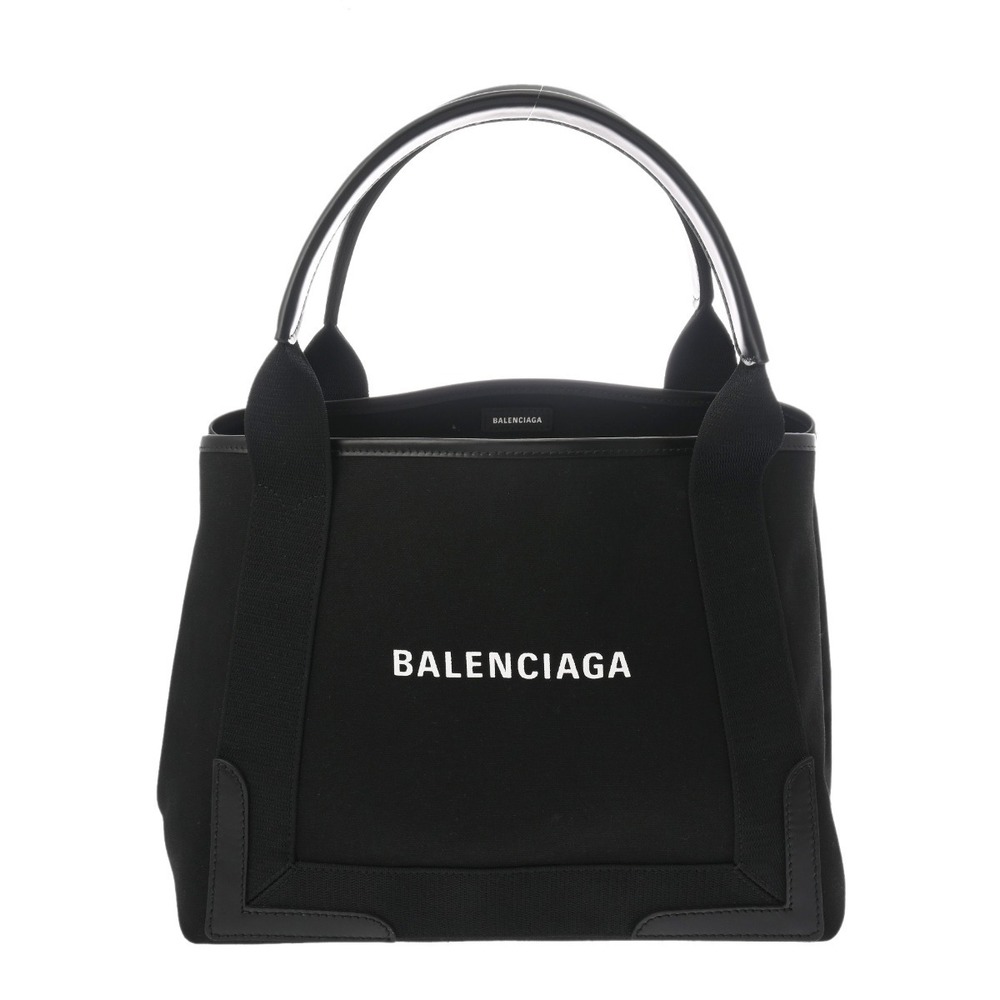 BALENCIAGA Navy Blue Cabas Black Canvas Leather Handbag - Picture 1 of 9